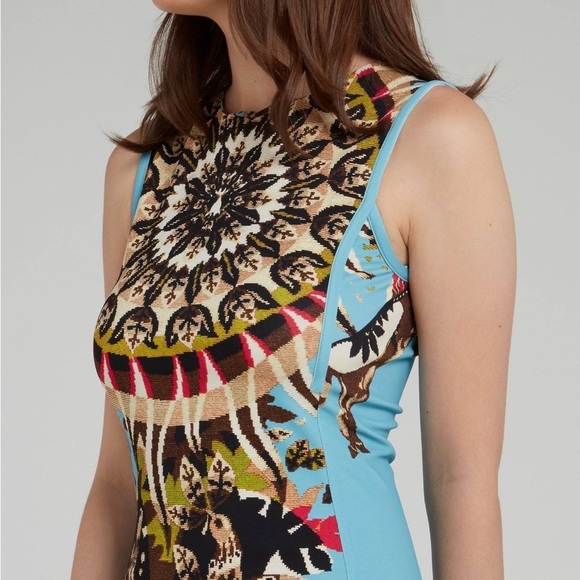 ROBERTO CAVALLI Blue Printed Rear Zip Sheath Dress (3) - Picture 5 of 10